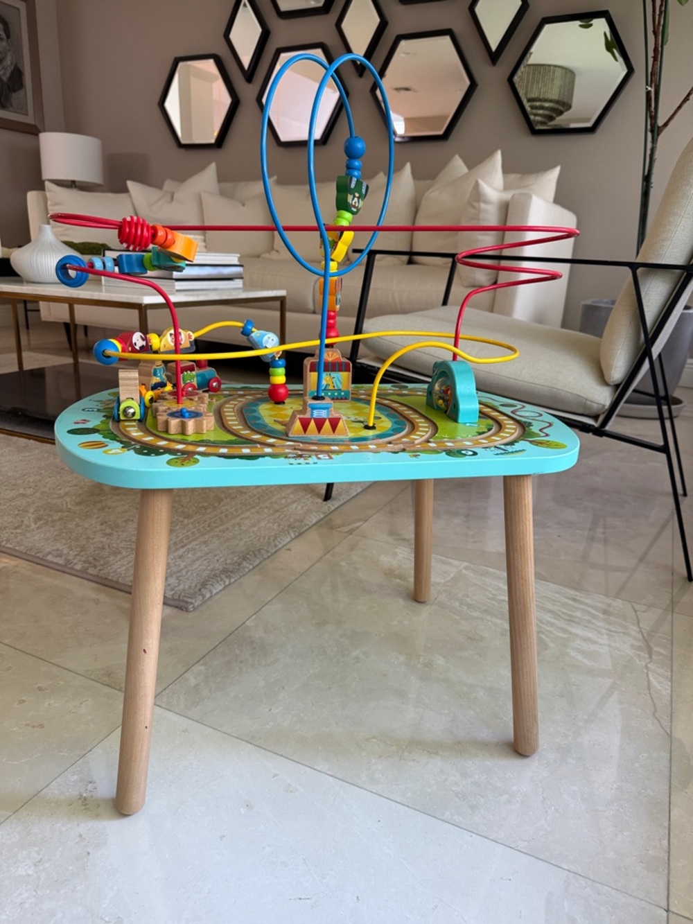 Hape: Twisting Railway Maze Table - Wooden Animal Graphics Maze Montessori Toy